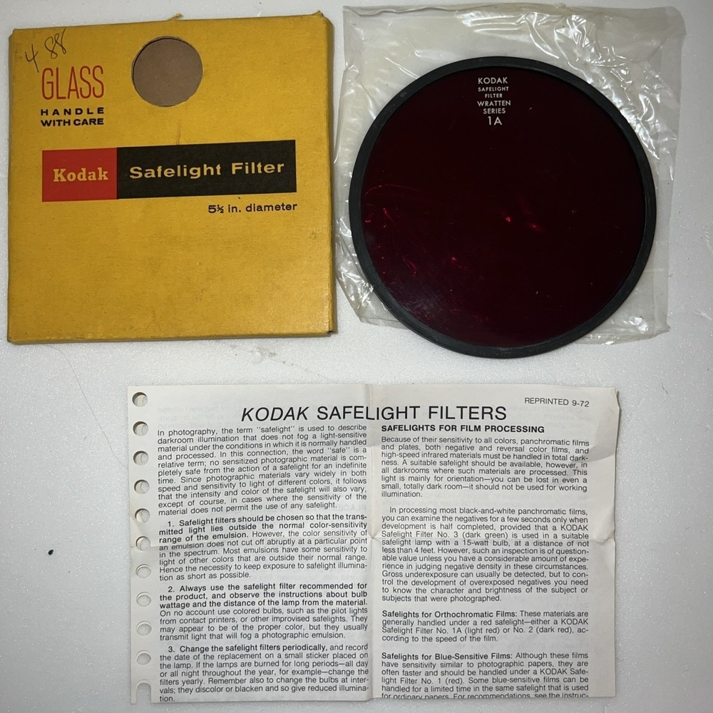 Vintage Kodak 5.5" Wratten Series 1A (Red) Safelight Filter